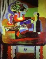 Guitar Bottle Bowl with Fruit and Glass on Table 1919 Pablo Picasso